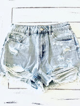 Load image into Gallery viewer, Light Wash Distressed Jean Shorts
